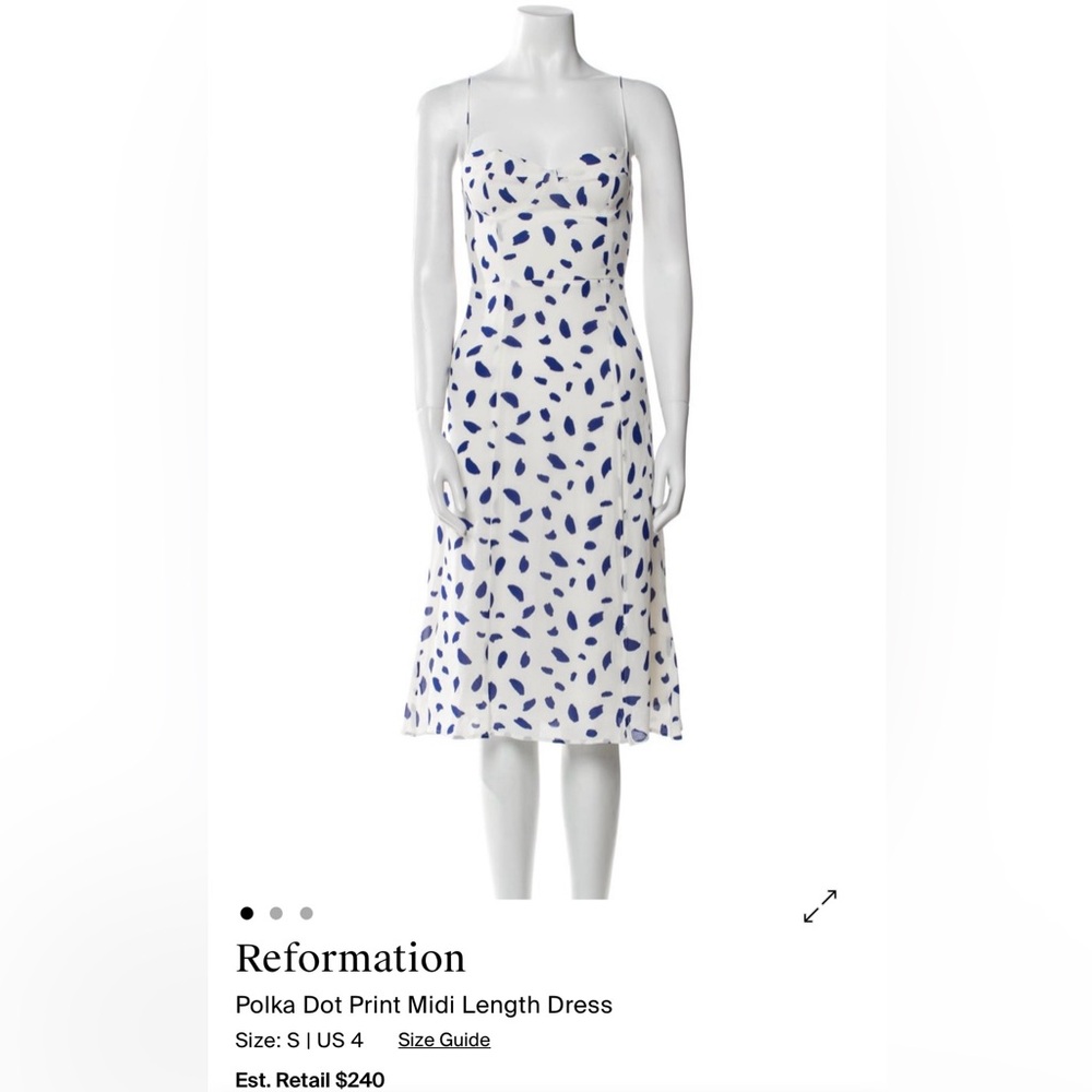 Reformation White and Blue Leaf Print Midi Dress